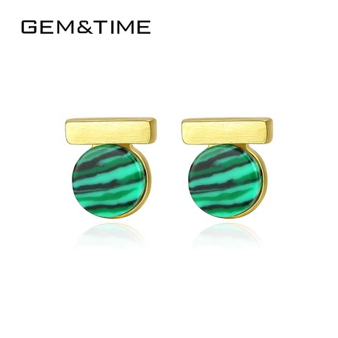 Gem&Time New 2022 Natural Malachite Stud Earrings Real 925 Sterling Silver Earrings For Women Stone Jewelry joyas de plata 925 ► Photo 1/6