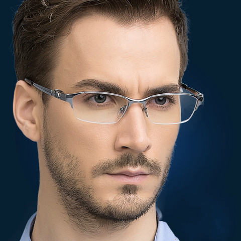 Business Pure Titanium Alloy Glasses Frame Men Square Myopia Prescription Eyeglasses Frames Half Rim Optical Male Korean Eyewea ► Photo 1/4