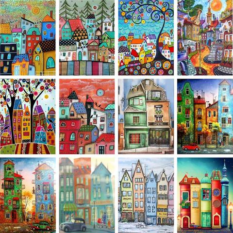 Gatyztory 60×75cm Frame Cartoon House DIY Painting By Numbers Canvas Drawing Handpainted Kits Acrylic Paints Unique Gift Wall De ► Photo 1/6