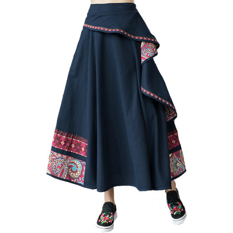 2022 New Cotton Linen Embroidery Women Skirt Ethnic Style High Waist Patchwork Skirts Womens Vintage Midi Mori Girl Skirts ► Photo 1/6