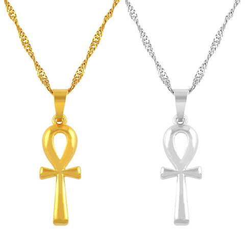 Anniyo Egyptian Ankh Cross Pendant Necklace Woman Gold Color/Silver Color African Charms Jewelry Egypt Hieroglyphs #057006 ► Photo 1/6