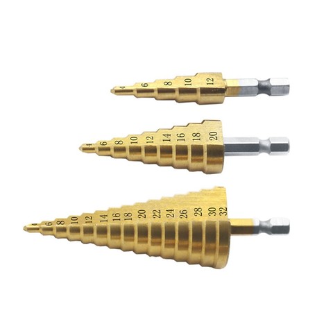 4-32MM HSS Titanium Coated Step Drill Bit Drilling Power Tools Metal High Speed Steel Wood Hole Cutter Step Cone Drill ► Photo 1/4