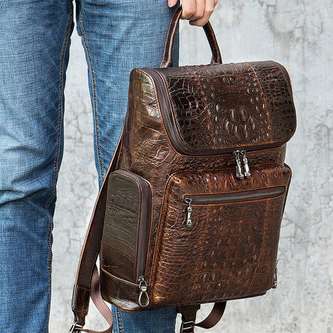 2022 new fashion crocodile leather men's backpack men's bagpack casual fashionable cowhide travel backpack for man real cow skin ► Photo 1/1