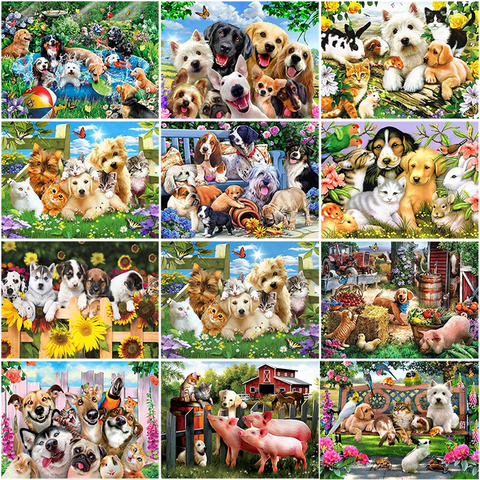 DIY 5D Diamond Painting Dog Mosaic Full Round Drill Cross Stitch