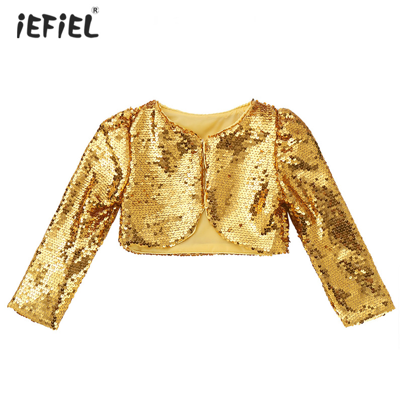 iEFiEL Womens Shiny Sequins Long Sleeve Open Front Cardigan Shrug Jacket Blazer 