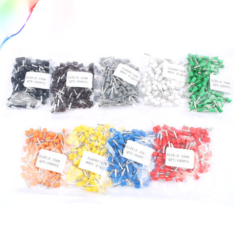 100pcs/lot E1508 Bootlace Cooper Ferrules Kit Set Wire Copper Crimp Connector Insulated Cord Pin End Terminal 5 color VE1508 ► Photo 1/3