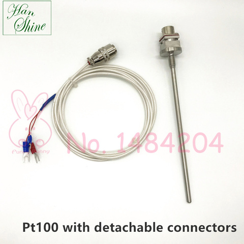 Waterproof Pt100 Temperature Probe 150mm with M8 / M12 Thread Detachable Aviation Connector 3-core Shielded PTFE Wire ► Photo 1/6