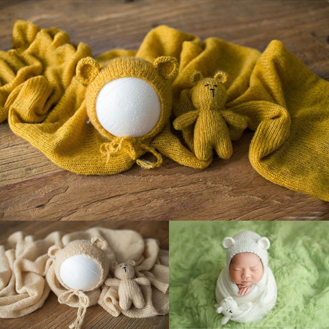 Baby Photography Props  Wool Knitted Blanket Hat  and Doll Newborn  Photo Prop Shoot Studio  Accessories ► Photo 1/6