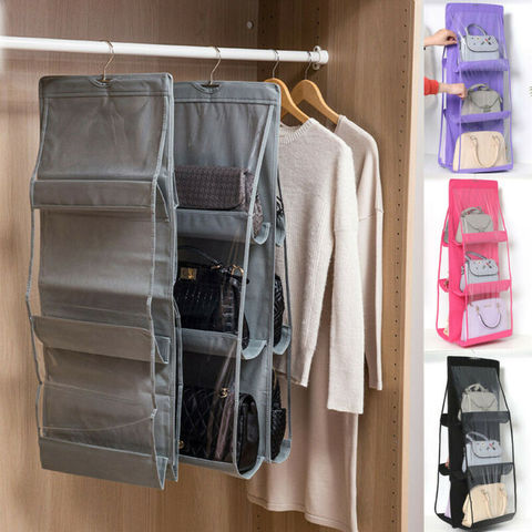 6 Pocket Foldable Hanging Bag 3 Layers Folding Shelf Bag Purse Handbag Organizer Door Sundry Pocket Hanger Storage Closet Hanger ► Photo 1/6