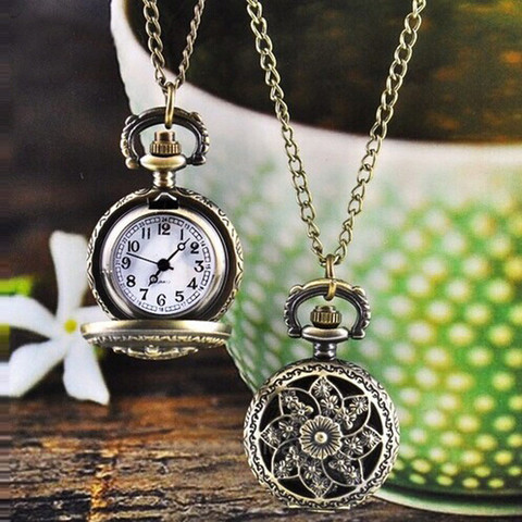 Popular Retro Pocket Watch Fashion Vintage Bronze Quartz Pocket Watch Pendant Chain Necklace Watch Montres hommes et femmes 03* ► Photo 1/5