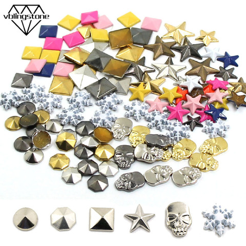 100Pcs Hot Fix Studs Copper Star Square Skull Rhinestones  iron-on Rivets For Clothes Metal Rivet DIY Punk Garment Accessories ► Photo 1/6