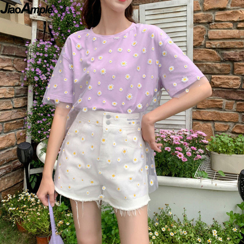 Korean Fashion Sweet Mesh Daisy T-shirt for Women Ins Loose Girl Student  Joker Tops 2022 Summer Short Sleeve Streetwear Clothing - Price history u0026  Review | AliExpress Seller - JiaoAmple Store | Alitools.io