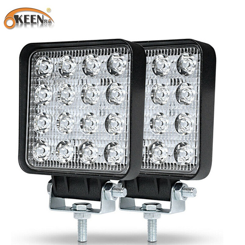 OKEEN 2pcs 48W Work Light 30 Degree LED Car Spot light Beam Square Off-road Lamp Fog Lighting Exterior For Jeep Boat/SUV/Truck ► Photo 1/6