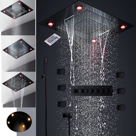 6 Functions luxury led shower set 24 inch rain mist waterfall curtain showerhead thermostatic large flow mixer massage body jets ► Photo 1/6