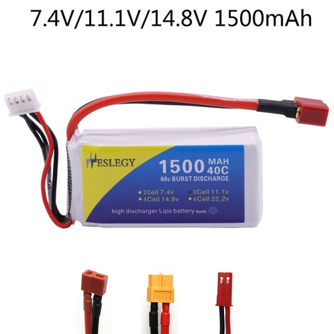 7.4V 11.1V 14.8v 1500mAh 2/3/4S Lipo battery T/XT60/JST Plug for RC Car Airplane Quadcopter spare parts 11.1V battery for RC toy ► Photo 1/6