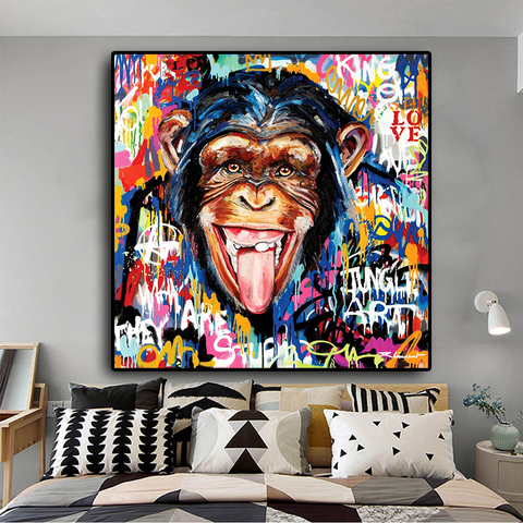 Graffiti Street Art Abstract Cute Monkey Canvas Painting Posters and Prints Cuadros Banksy Pop Wall Art Picture for Living Room ► Photo 1/6