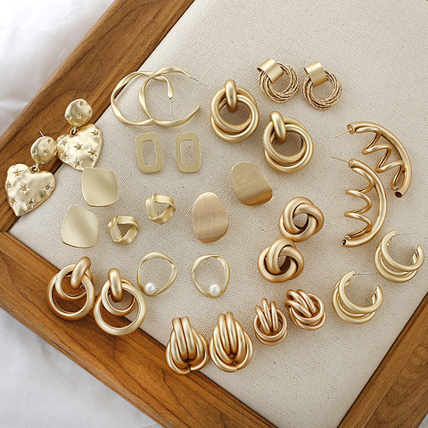 AENSOA Fashion Metal Statement Earrings 2022 Gold Color Geometric Earrings For Women Hanging Dangle Earring Earring  Jewelry ► Photo 1/6