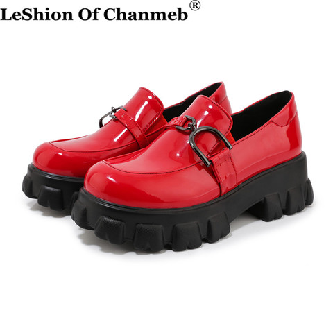 2022 Spring New Slip ons Shallow Shoes Women Metal Chain Buckle Platform Chunky Heels Casual Shoes Loafers 33-46 sapato feminino ► Photo 1/6