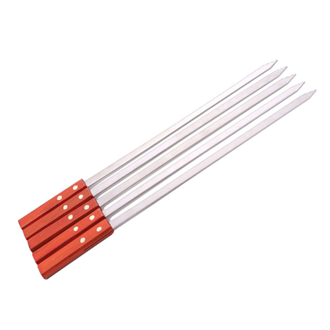 20.5''52cm Barbecue Skewers Stainless Steel Fork Flat Shish Kebab BBQ Needle Grills  Sticks Turkish Long Wood Skewer Panic Tools ► Photo 1/6