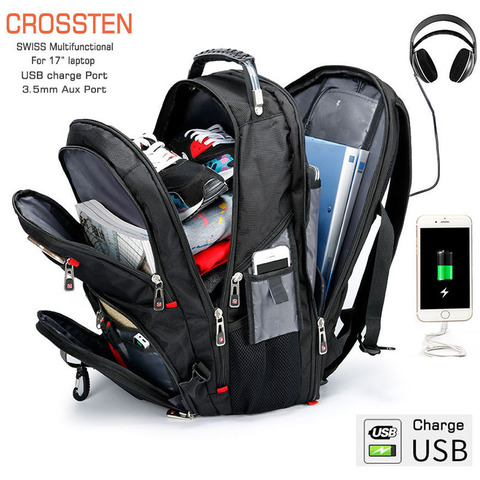 Crossten Durable 17 Inch Laptop Backpack,45L Travel bag,College Bookbag,USB Charging Port,Water Resistant,Swiss-Multifunctional ► Photo 1/6