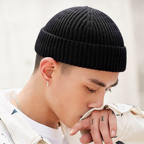 Men Fashion Knitted Hats Boy Skullcap Male Beanie Winter Retro Brimless Baggy Melon Cap Cuff Docker Fisherman Accessories ► Photo 1/6