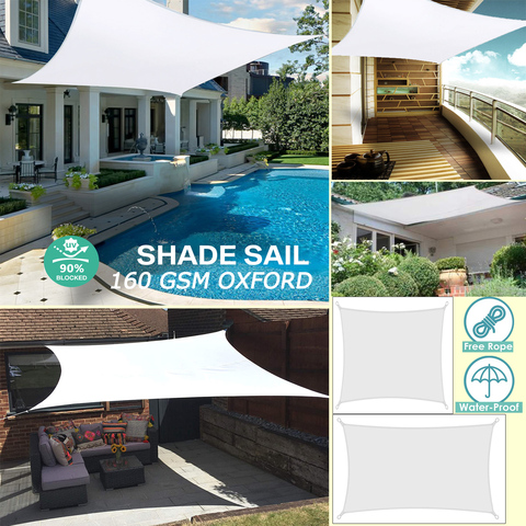 White 300D Waterproof Polyester Square Rectangle Shade Sail garden terrace Canopy swimming Sun shade Camping Yard sail awning ► Photo 1/6