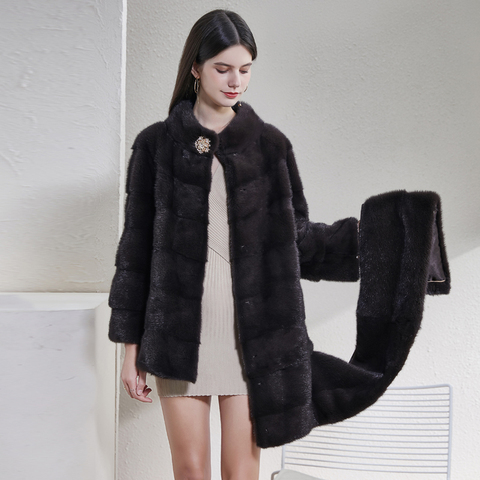 Mink Fur Coat Jurchen Mink Fur Coat Winter Natural Fur Coat Women's Long Fashion Removable Sleeve Adjustable Dress Length ► Photo 1/6