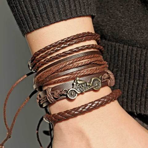 IFMIA Vintage Boho Brown Adjustable Multilayer Leather Bracelet Set For Women Male Charm Ethnic Bracelets Bangle Arm Jewelry New ► Photo 1/6