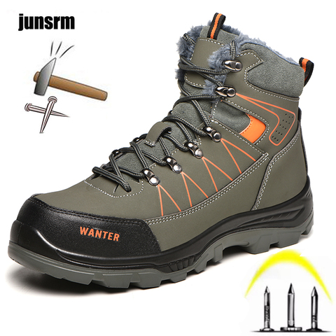 Winter safety boots men's indestructible steel head cap puncture-resistant outdoor sports construction work shoes protect feet ► Photo 1/6