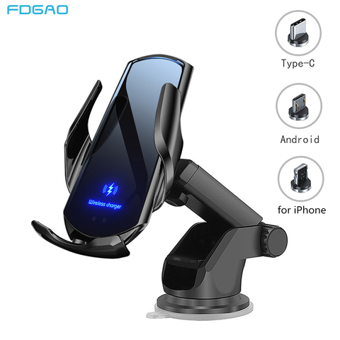 Automatic Clamping 15W Qi Car Wireless Charger for iPhone 12 11 Pro XS XR X 8 Samsung S20 S10 Magnetic USB Charging Phone Holder ► Photo 1/6