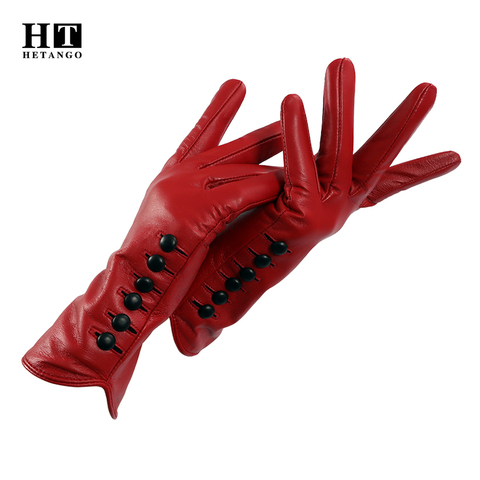 New Women Gloves Genuine Leather Winter Autumn Ladies Fashion Brand High quality goat skin Warm 6 buckle Colored mittens ► Photo 1/6