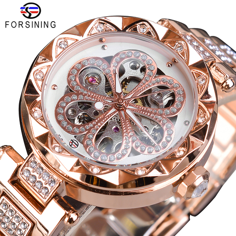 Forsining Fashion Women Watch Top Brand Diamond Female Wristwatch Automatic Machanical Watches Waterproof Luminous Hands Clock ► Photo 1/6