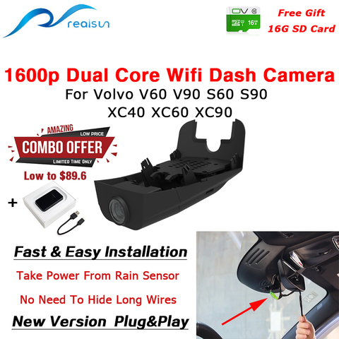 Realsun 1600P Car DVR Dual Core Novatek 96675 Wifi Dash Camera Video Recorder For Volvo V40 V60 V90 S60 S90 XC40 XC60 XC90 ► Photo 1/5