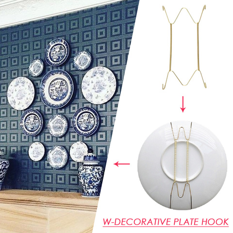 Wall Display Plates Dish Hangers Holder New Design W Type Dish Spring Holder Invisible Hook Home Decor 6/7/8/10/12/14/16 Inch ► Photo 1/6