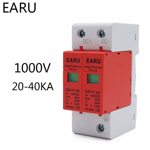 SPD DC 2P 1000V 20KA~40KA House Lightning Surge Protector Protective Low-voltage Arrester Device Solar PV Photovoltaic System ► Photo 1/6