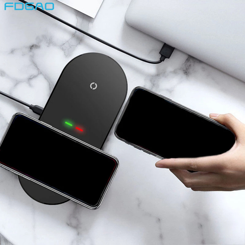 2 in 1 20W Dual Seat Qi Wireless Charger Pad For IPhone 12 11 XS XR Airpods Pro Double Qi Fast Charging Dock for Samsung S20 S10 ► Photo 1/6