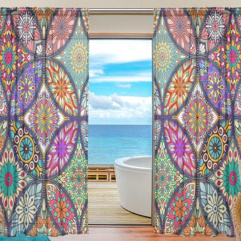 Colorful Mandala Bohemian Sheer Curtains for Living Room 2 Panels Floral Window Tulle Curtain Custom Voile Curtain for Bedroom ► Photo 1/6