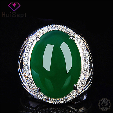 HuiSept Vintage 925 Silver Ring Jewelry for Women Men Oval Shaped Emerald Zircon Gemstone Rings Ornament Wedding Party Wholesale ► Photo 1/5