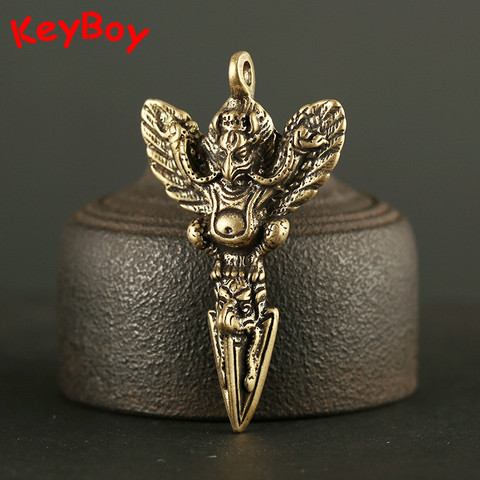 Antique Brass God of Eagle Cross Vajry Pestle Key Chain Pendant Lucky Feng Shui Charms Copper God of Elephant Pestles Keyrings ► Photo 1/6