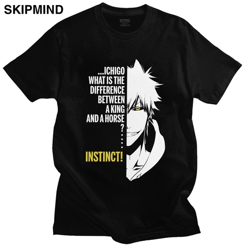 Cool Bleach Ichigo Kurosaki Tshirts Men Pure Cotton Japanese Anime Tee Tops Round Collar Short Sleeved Manga Fan T-shirt Merch ► Photo 1/6