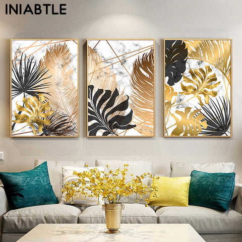 Nordic Plants Golden Leaf Canvas Painting Marble Posters And Prints Abstract Wall Art Pictures for Living Room Home Modern Decor ► Photo 1/1