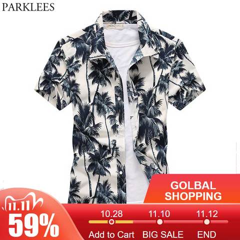 Palm Tree Printed Hawaiian Beach Shirt for Men 2022 Summer Short Sleeve 5XL Aloha Shirts Mens Holiday Vacation Clothing Chemise ► Photo 1/6