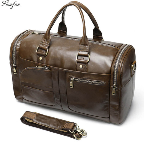 Genuine cow leather man duffel bag big capacity soft leather luggage travel bag business handbag for men women large weekend bag ► Photo 1/6