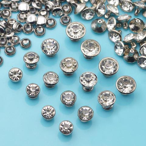 KALASO 100pcs 5mm 6mm 7mm 8mm 9mm 10mm Glass Crystal Double Cap Rivet Stud Nail Leathercraft Shoe Bag Handicrafts Supplies ► Photo 1/6