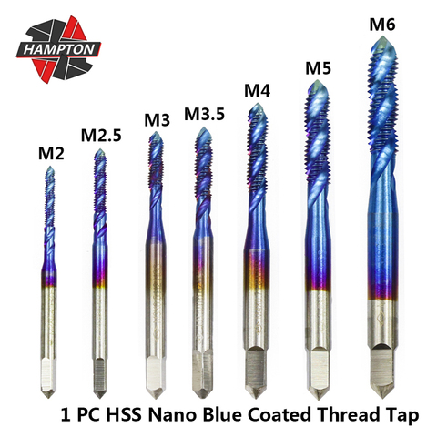 Hampton 1pc M2 M2.5 M3 M3.5 M4 M5 M6 Spiral Screw Tap Drill Bit HSS 6542 Metric Plug Tap Nano Blue Coated Machine Thread Tap ► Photo 1/6