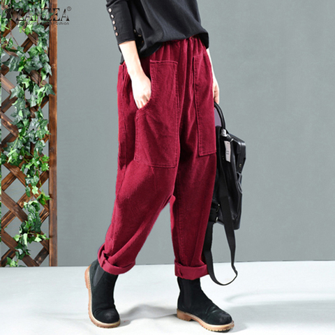 ZANZEA Women Corduroy Pants Autumn Elastic Waist Solid Long Trousers Vintage Harem Pants Palazzo  Loose Turnip Pantalon Casual ► Photo 1/6