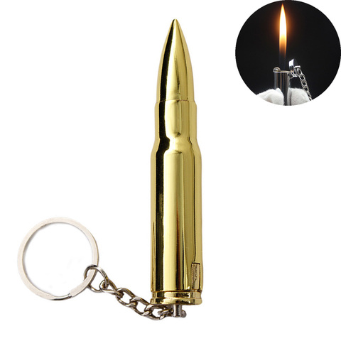 Cigarette Gas Lighter Flint Grinding Wheel Lighter Bullet-Shaped Rechargeable Butane Cool Metal Keychain Lighter Mini Portable ► Photo 1/6