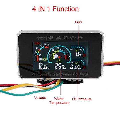 4 In 1 LCD Car Digital Alarm Gauge Pressure Voltmeter Volt Water Temperature Oil Pressure Fuel Gauge Temperature Sensor 12V 24V ► Photo 1/6