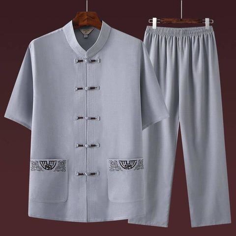 Traditional Chinese Clothing Set for Men Adult Tai Chi Kung Fu Uniforms Linen Short Sleeve Embroidery Casual Chinese Costumes ► Photo 1/6