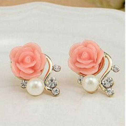 Korean Fashion Jewelry Exaggerated Earrings New Style Korean Women Ol Pink Rose Imitation Pearl Crystal Earrings Wholesale ► Photo 1/2